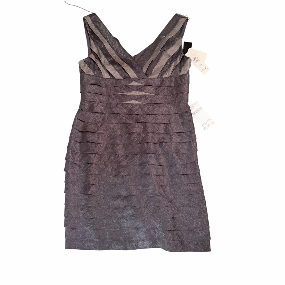 Adrianna Papell NWT Metallic Tiered Cocktail Dress Size 12 Wedding Party $160